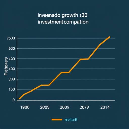 A line graph showing the growth of investments over a 30-year period, illustrating different investment strategies and their potential returns.