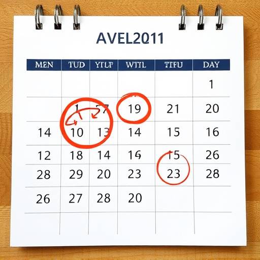 Calendar with important financial review dates circled